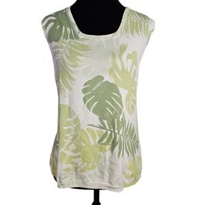 Kasper Womens XL Silk Blend Tropical Palm Leaf Knit Sweater Tank Top Green Multi